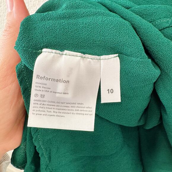 Reformation Juliette Dress Size 10 Green Sweetheart Neckline Slip Midi Tie Strap - Picture 7 of 8